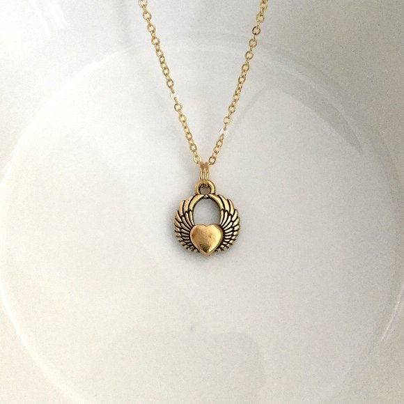 Miniature Heart Wings Winged Heart Love Heart Charm Gift Necklace - Picture 2 of 7